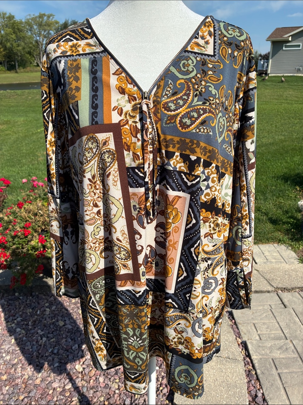 Susan Graver Paisley/Floral Printed V-Neck Top XL